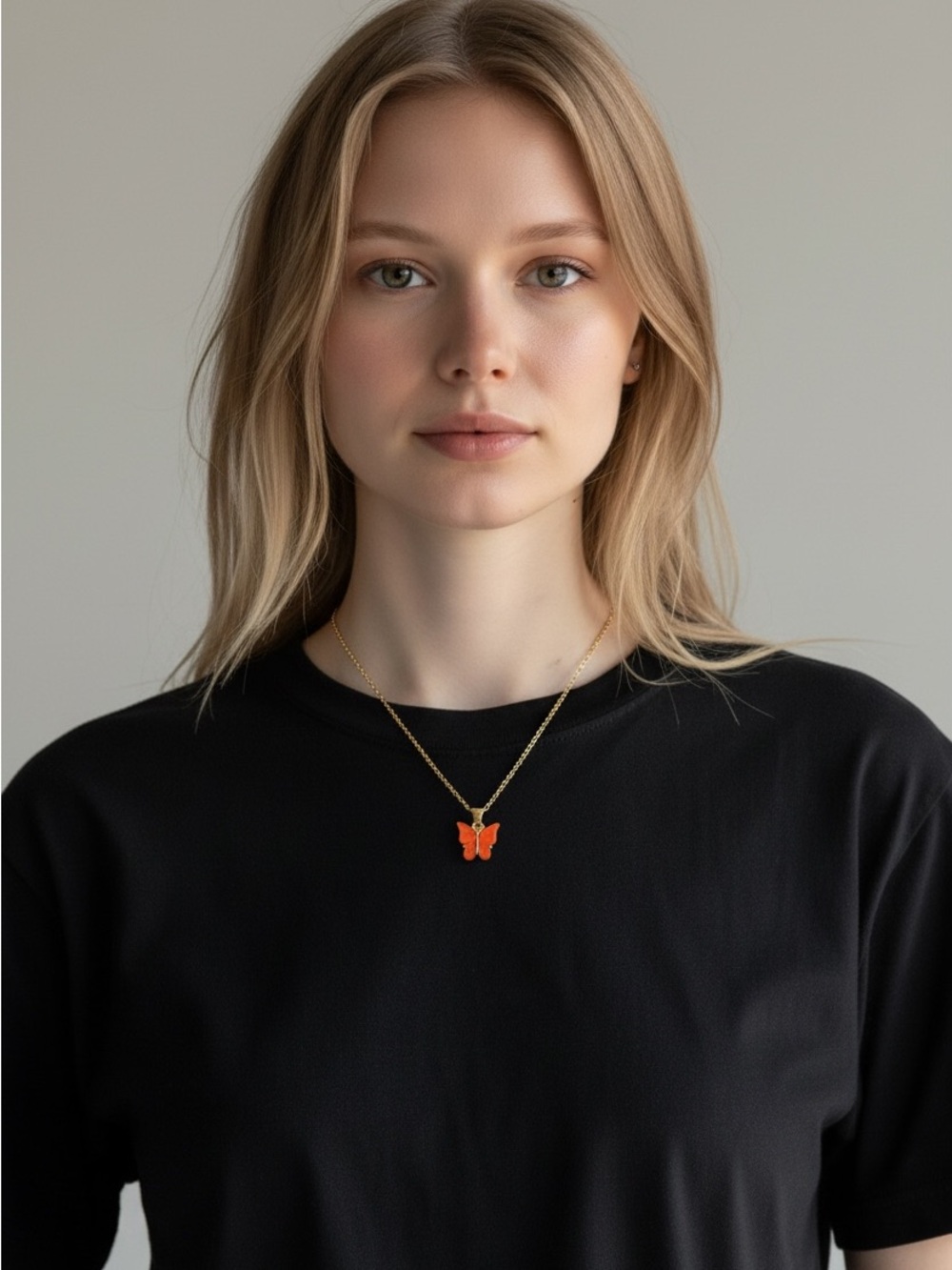 10/22 Gold Chain Necklace with Orange Butterfly Pendant
